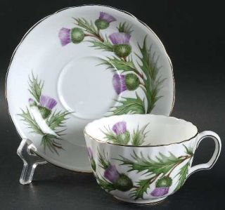 Adderley Thistle Flat Cup & Saucer Set, Fine China Dinnerware   Bone,Lavender Th