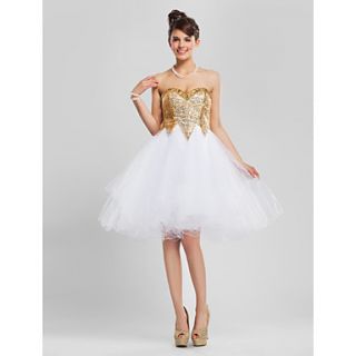 Ball Gown Sweetheart Knee length Sequined And Tulle Cocktail/Prom Dress
