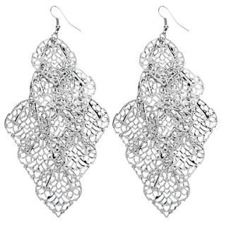 Lucky Leaf Shape Hollow Out Silver Plated Earrings