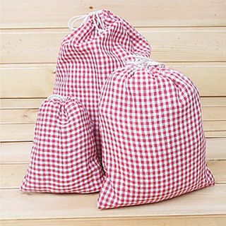 Size Handmade Linen Check Pattern Storage Bag 1PCS