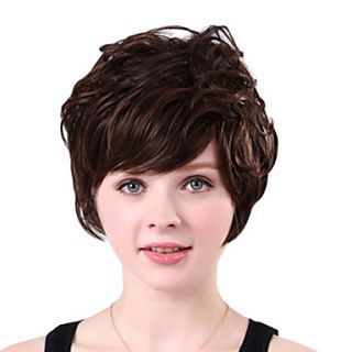Capless Side Bang Short High Quality Synthetic Brown Curly Wings