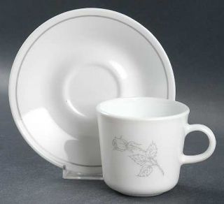 Corning Solitary Flat Cup & Saucer Set, Fine China Dinnerware   Corelle,White/Gr