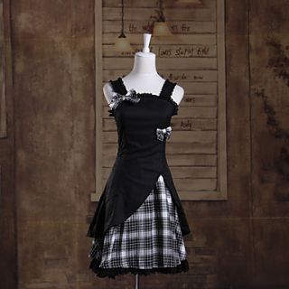 Sleeveless Short Black Check Pattern Cotton Sweet Lolita Dress