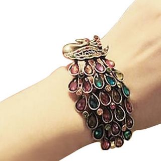 Womens Colorful Crystal Inlaid Alloy Peacock Bangle Bracelet