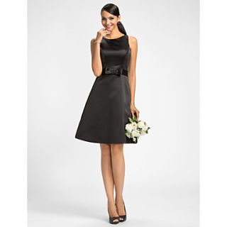 A line Jewel Knee length Satin Bridesmaid Dress