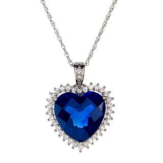 Lab Created Blue & White Sapphire Heart Pendant, Womens