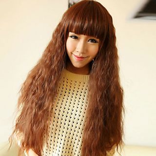 Capless Cute Long Curly High Quality Synthetic Light Golden Brown Full Bang Hair Wig