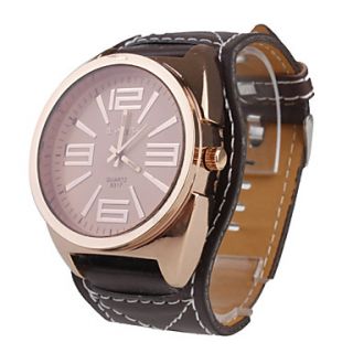 Unisex Big Dial Style PU Leather Quartz Wrist Watch (Brown)
