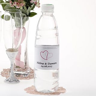 Personalized Water Bottle Sticker   Double Heart (Pink/Set of 15)