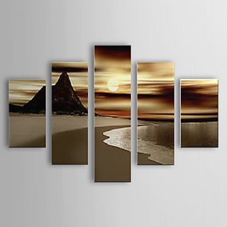 Hand Painted Oil Painting Landscape Beach and Sunset Set of 5 with Stretched Frame 1307 LS0113