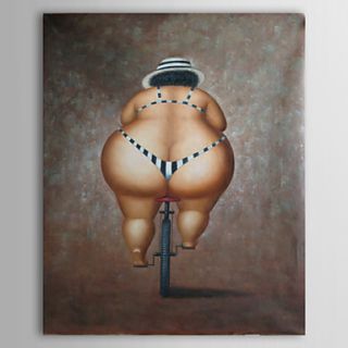 Hand Painted Oil Painting People Cycling Woman with Stretched Frame 1307 PE0281