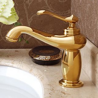 Contemporary Golden Brass One Handle One Hole Bathroom Sink Faucet