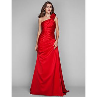 Sheath/Column One Shoulder Floor length Satin Evening/Prom Dress (635889)