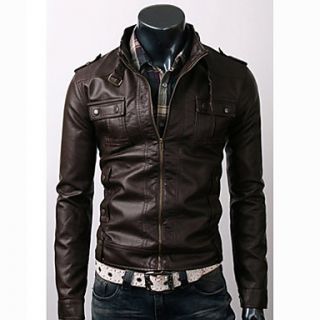 Mens PU Leather Stand Collar Short Jacket