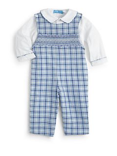 Anavini Infants Two Piece Shirt & Plaid Overalls Set   Blue