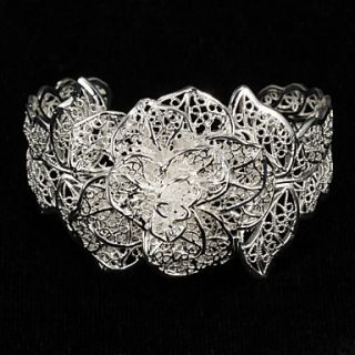 Hottest Sterling Silver Plated Cupronickel Alloy Flower Cuff Bracelet
