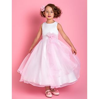 A line Spaghetti Straps Ankle length Organza And Satin Flower Girl Dress (733946)