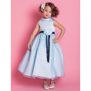 A line Princess High Neck Knee length Chiffon And Satin Flower Girl Dress (734008)