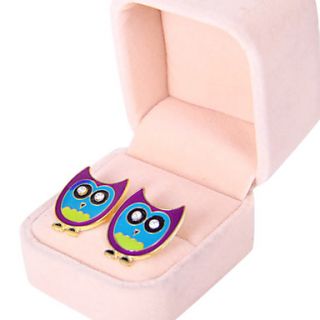 Korean version of the cartoon wild owl metal drip diamond earrings hit color E948