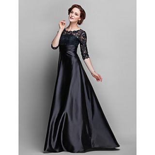 A line Jewel Floor length Stretch Satin And Lace Mother of the Bride Dress (682760)