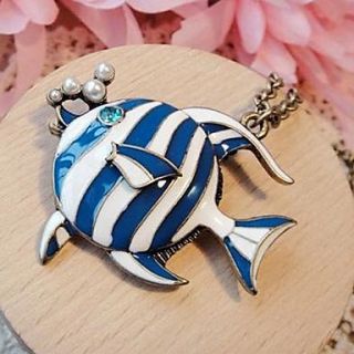 European and American jewelry retro blue tropical fish sweater chain long necklace N66