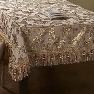 Concise Gold Embroidery Lace Beige Polyester Table Cloth