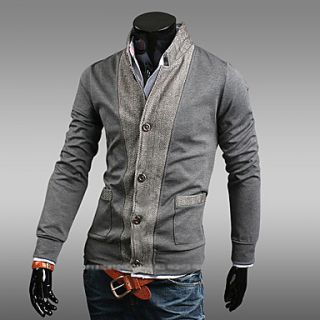 Mens stand collar stitching cardigan fllece lined coat
