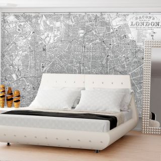 Swag Paper Map of Victorian 1890 London Self Adhesive Wallpaper Black & White  
