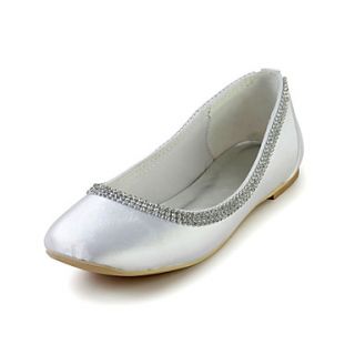 Bridal Satin Flat Heel Round Toe Flats with Rhinestone Wedding/Special Occasion Shoes(More Colors)