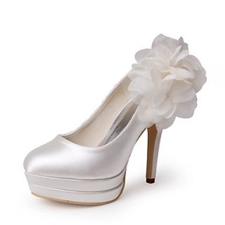 Tasteful Satin and Silk Closed Toe Platform High Heel Pumps with Flower Wedding Shoes