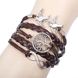 Multilayer Alloy Love Birds Life Tree and Infinity Handmade Leather Bracelet