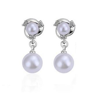 Fashion Tin Alloy (Rose GoldPlatinum Plated) With Rhinestone Pearl Clip Earrings