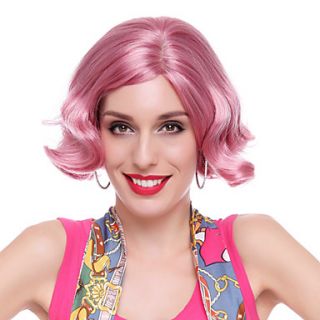 Capless High Quality Synthetic Short Wavy Pink Party Wigs