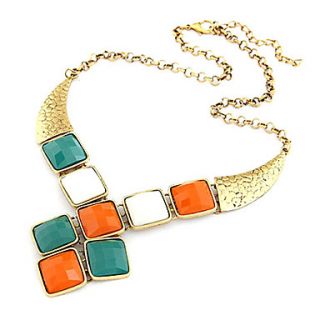 Metal Contrast Color Square Necklace