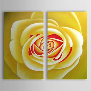 Hand Painted Oil Painting Floral Yellow Rose with Stretched Frame Set of 2 1308 FL0763