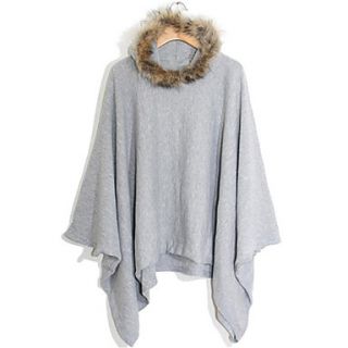 Womens Fur Collar Asym Hem Cape