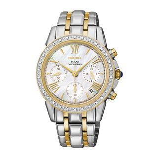 Seiko Le Grand Sport Womens Two Tone Mother of Pearl Diamond Chronograph Watch