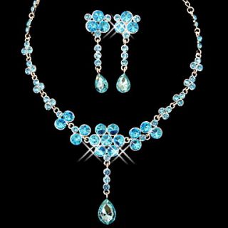 Fashion Alloy Silver Plated With Rhinestone Necklace Earrings Jewelry Set(More Colors)