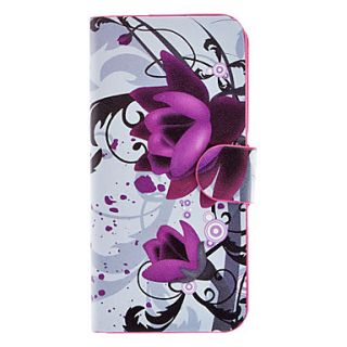 Dreamy Purple Flowers Pattern Full Body Case with Card Slot and Built in Pink Matte PC Back Cover for iPhone 5/5S