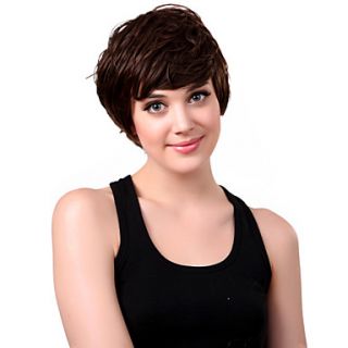 Capless Short Synthetic Brown Curly Hair Wig Side Bang