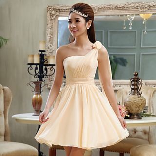 Womens One Shoulder Solid Color Sweet Midi Dress