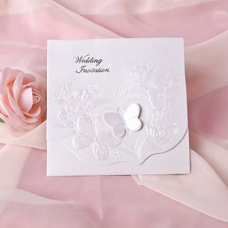 Pearl Paper Butterfly Tri fold Wedding Invitation   Set of 50