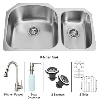 Vigo Industries VG15045 Kitchen Sink Set, Undermount Sink, Faucet, Two Grids, Two Strainers amp; Dispenser Stainless Steel