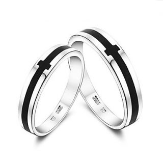 Silver Plated Black Cross Lover Ring(Assorted Size,A Pair Per Package)