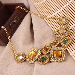 European and American fashion retro Bohemian Crystal Square Gemstone Necklace short paragraph N833