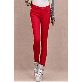 TS Simplicity Basic Elastic Velet Middle Waist Red Jeans Pants
