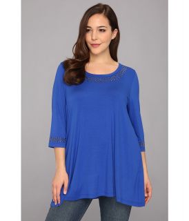 Karen Kane Plus Size Studded 3/4 Sleeve Tunic Womens T Shirt (Blue)