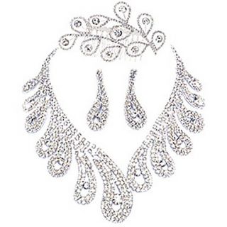 Shining Alloy Silver Plated With Rhinestone Wedding Bridal Tiara Necklace Earrings Jewelry Set