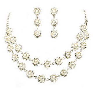 Shining Alloy With Pearl Wedding Bridal Necklace Earrings Jewelry Set
