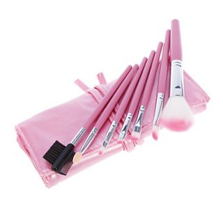 Charming Pink Animal Hair Makeup Brushes Set of 7